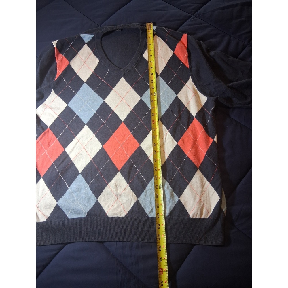 Brooks Brothers 346 Mens XXL Argyle V-Neck Sweater Cotton Cashmere Navy Blue - Picture 3 of 6